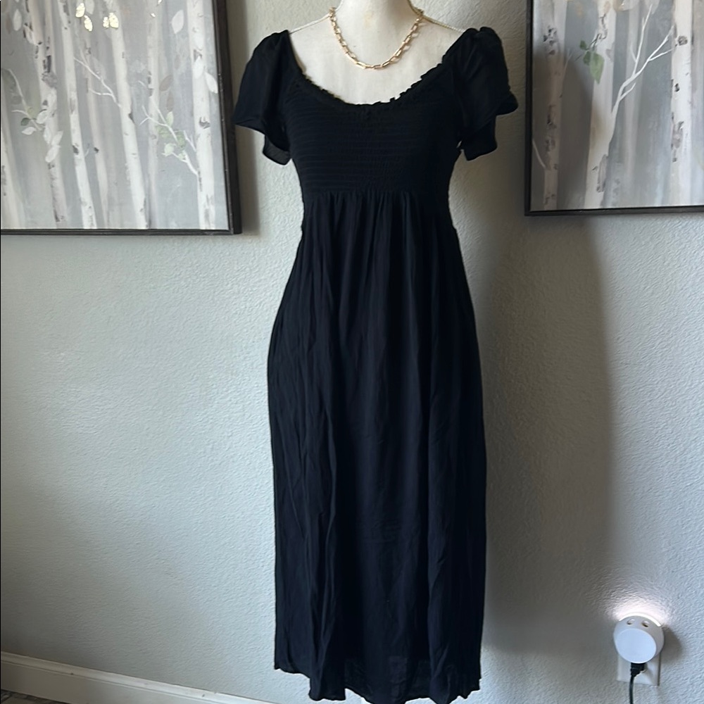 O'Neill Black Puff Sleeve Midi breezy Sundress